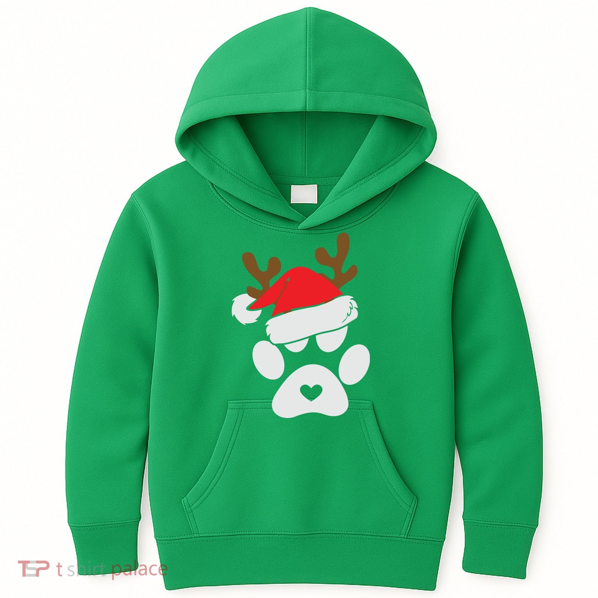 Funny Christmas Paws Santa Hat Horn Dog Xmas Kids Hoodie