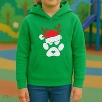 Funny Christmas Paws Santa Hat Horn Dog Xmas Kids Hoodie thumb 3