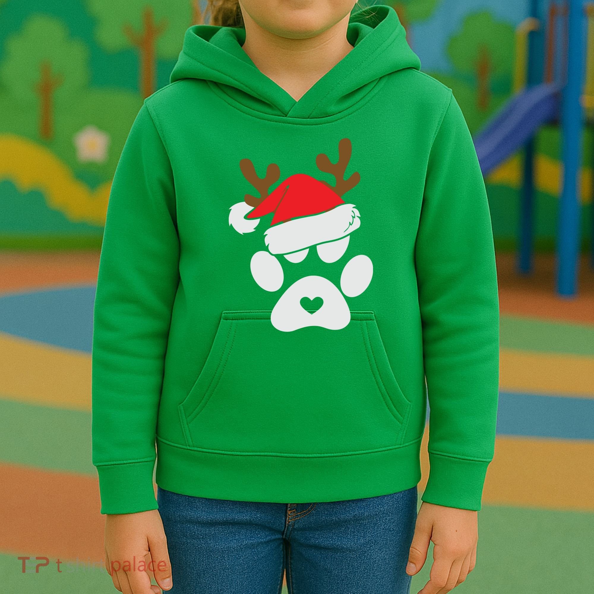 Funny Christmas Paws Santa Hat Horn Dog Xmas Kids Hoodie