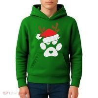 Funny Christmas Paws Santa Hat Horn Dog Xmas Kids Hoodie thumb 4