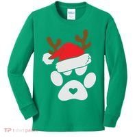 Funny Christmas Paws Santa Hat Horn Dog Xmas Kids Long Sleeve Shirt thumb 0