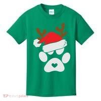 Funny Christmas Paws Santa Hat Horn Dog Xmas Kids T-Shirt thumb 0