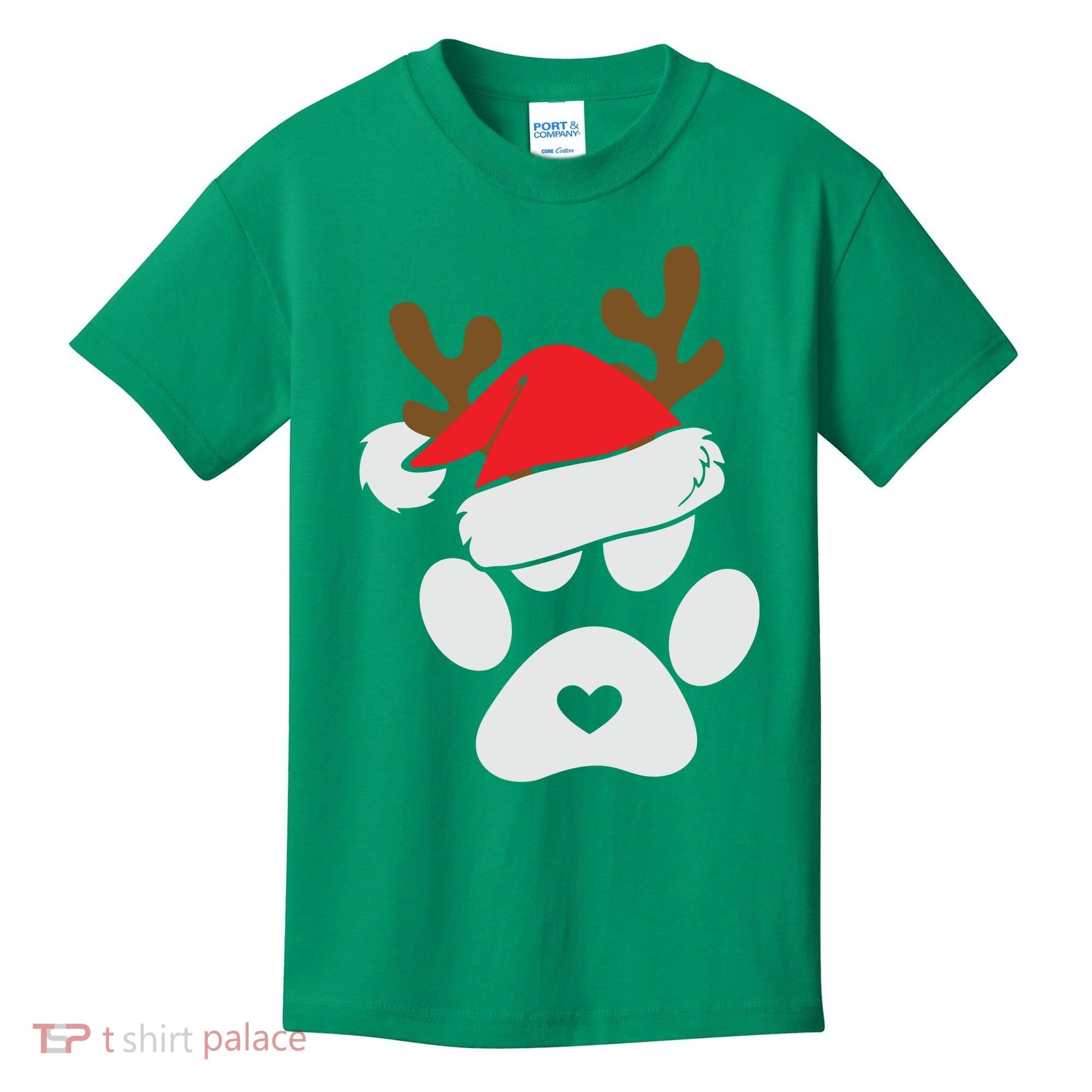 Funny Christmas Paws Santa Hat Horn Dog Xmas Kids T-Shirt