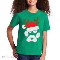 Funny Christmas Paws Santa Hat Horn Dog Xmas Kids T-Shirt thumb 2