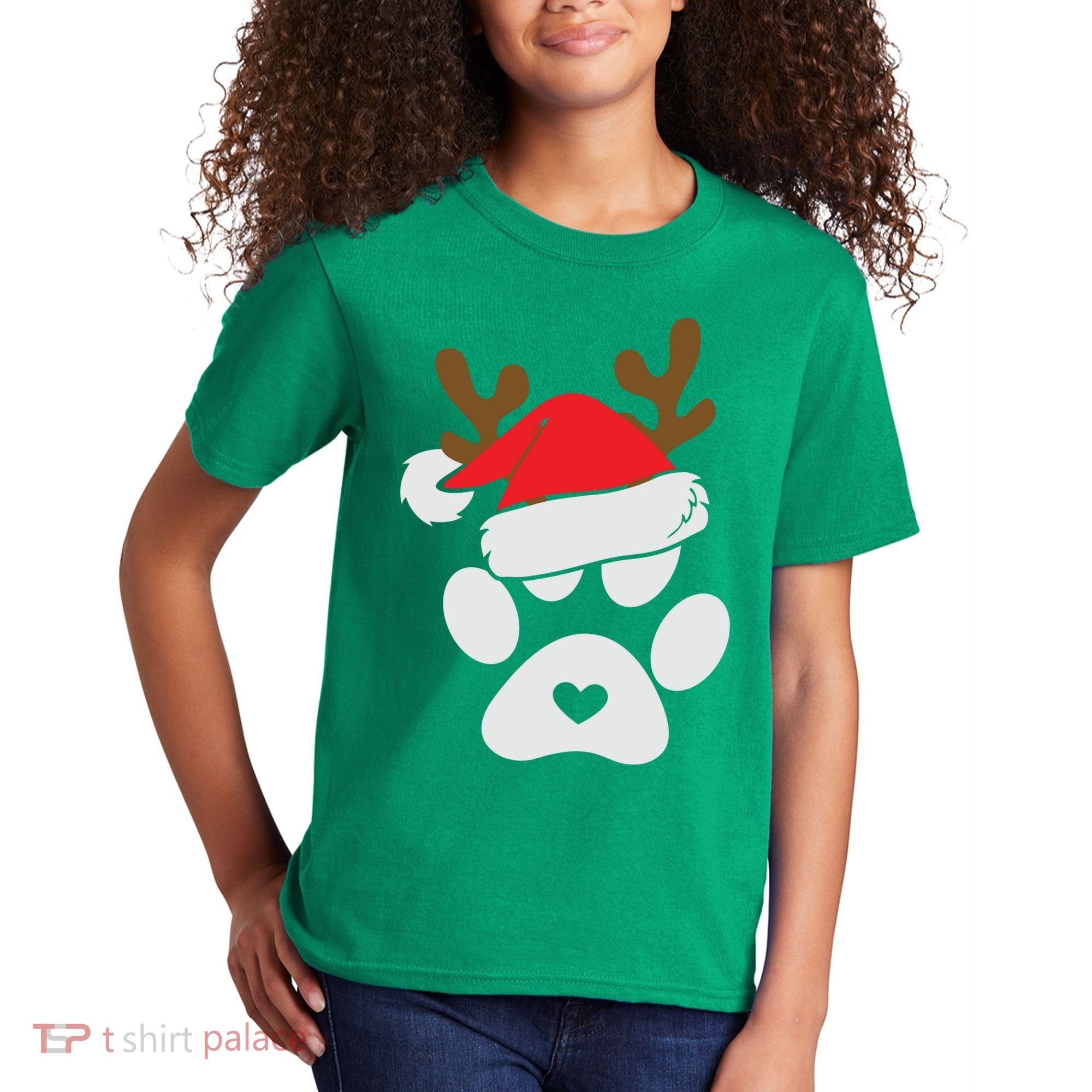 Funny Christmas Paws Santa Hat Horn Dog Xmas Kids T-Shirt