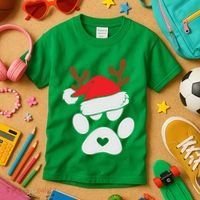 Funny Christmas Paws Santa Hat Horn Dog Xmas Kids T-Shirt thumb 3