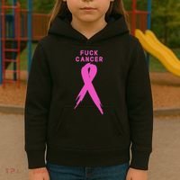Fuck Cancer Pink Ribbon Breast Cancer Awareness Kids Hoodie thumb 3