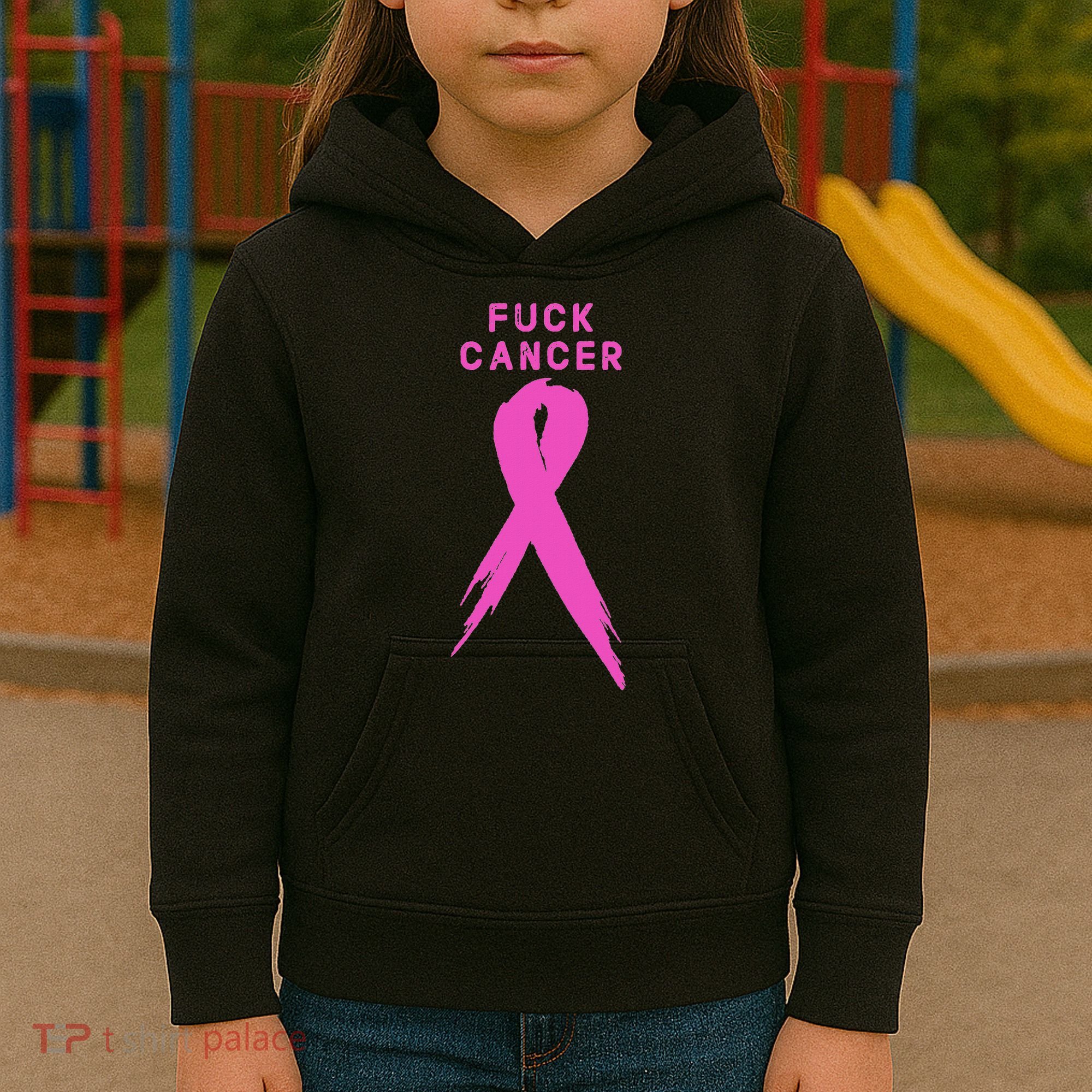 Fuck Cancer Pink Ribbon Breast Cancer Awareness Kids Hoodie