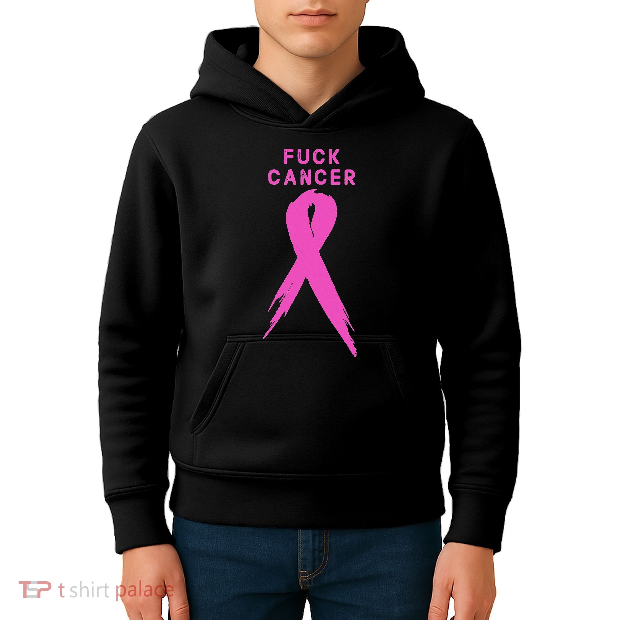 Fuck Cancer Pink Ribbon Breast Cancer Awareness Kids Hoodie