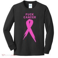 Fuck Cancer Pink Ribbon Breast Cancer Awareness Kids Long Sleeve Shirt thumb 0