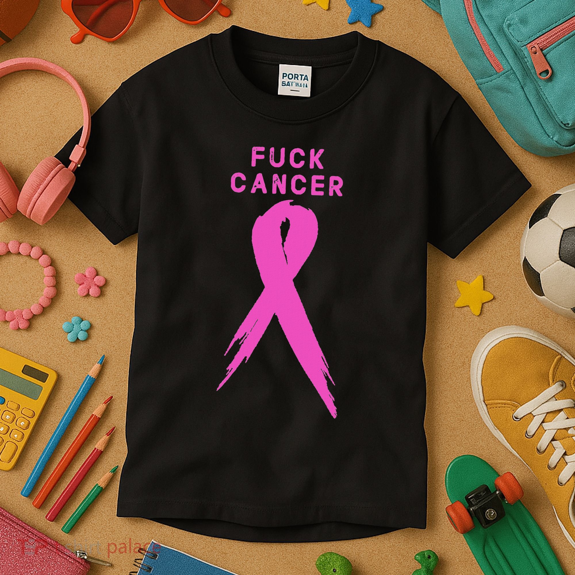 Fuck Cancer Pink Ribbon Breast Cancer Awareness Kids T-Shirt
