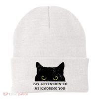 Funny Cat Pay Attention To Me Ignoring You Sarcastic Cat Mom Beanie thumb 0
