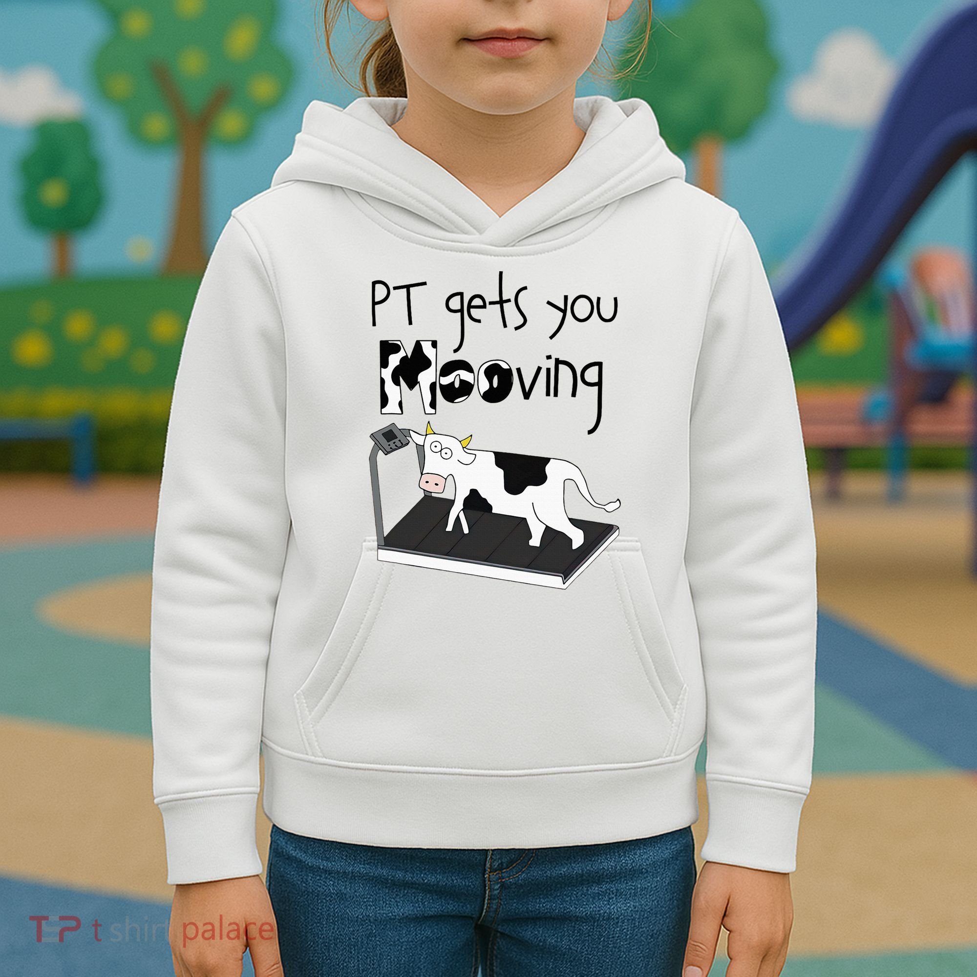 Funny Cow Physical Therapist Pt Therapy Pt Gets You Mooving Kids Hoodie
