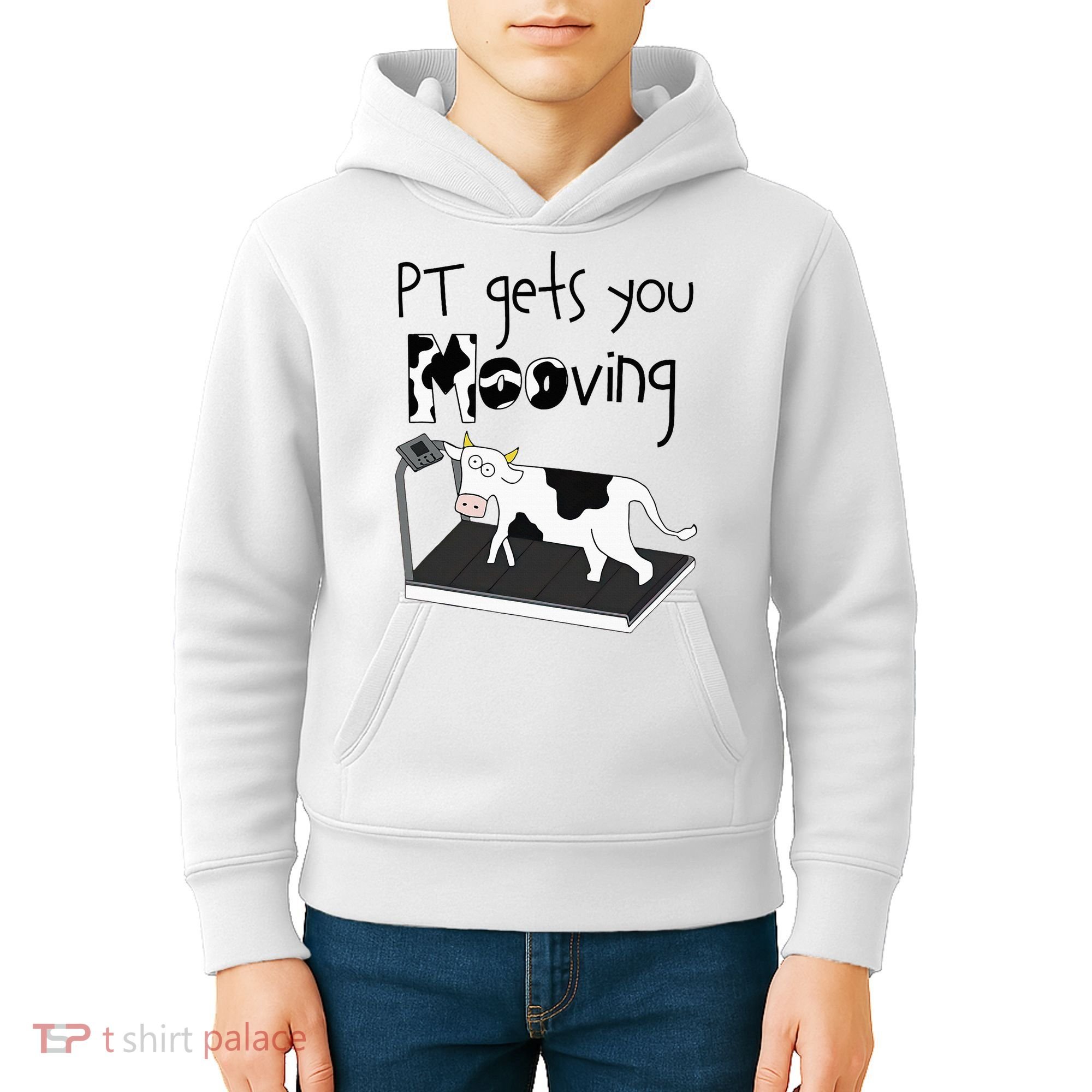 Funny Cow Physical Therapist Pt Therapy Pt Gets You Mooving Kids Hoodie