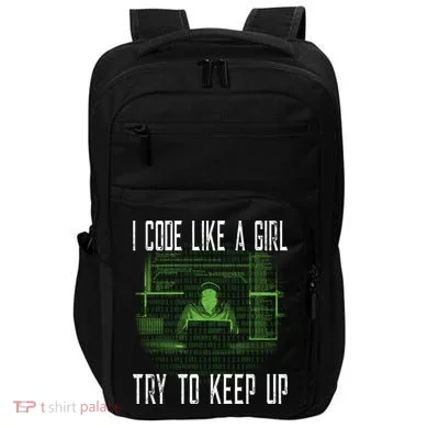 Female Computer Programmer I Code Like A Girl Coding Gift Impact Tech Backpack