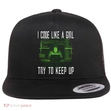 Female Computer Programmer I Code Like A Girl Coding Gift Flat Bill Trucker Hat