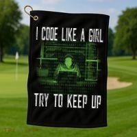 Female Computer Programmer I Code Like A Girl Coding Gift Golf Towel thumb 1