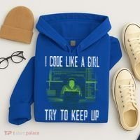 Female Computer Programmer I Code Like A Girl Coding Gift Hoodie thumb 4