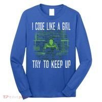 Female Computer Programmer I Code Like A Girl Coding Gift Long Sleeve Shirt thumb 0