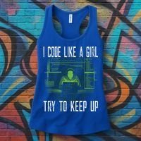 Female Computer Programmer I Code Like A Girl Coding Gift Women's Tank Top thumb 3