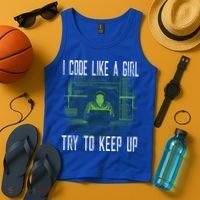 Female Computer Programmer I Code Like A Girl Coding Gift Tank Top thumb 4