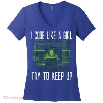 Female Computer Programmer I Code Like A Girl Coding Gift Women's V-Neck T-Shirt