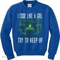 Female Computer Programmer I Code Like A Girl Coding Gift Kids Sweatshirt thumb 0