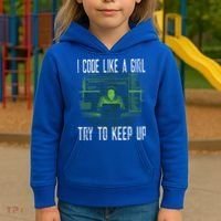 Female Computer Programmer I Code Like A Girl Coding Gift Kids Hoodie thumb 3