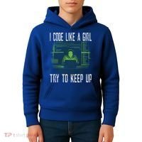 Female Computer Programmer I Code Like A Girl Coding Gift Kids Hoodie thumb 4