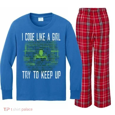 Female Computer Programmer I Code Like A Girl Coding Gift Kids Long Sleeve Plaid Pajama Set