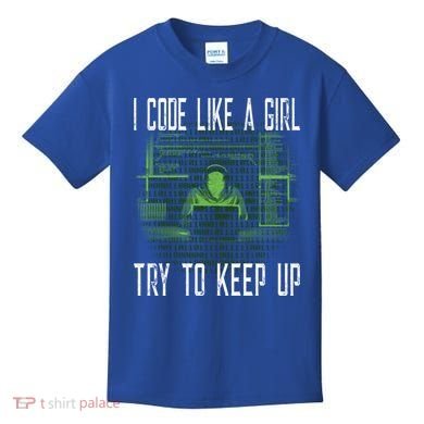 Female Computer Programmer I Code Like A Girl Coding Gift Kids T-Shirt