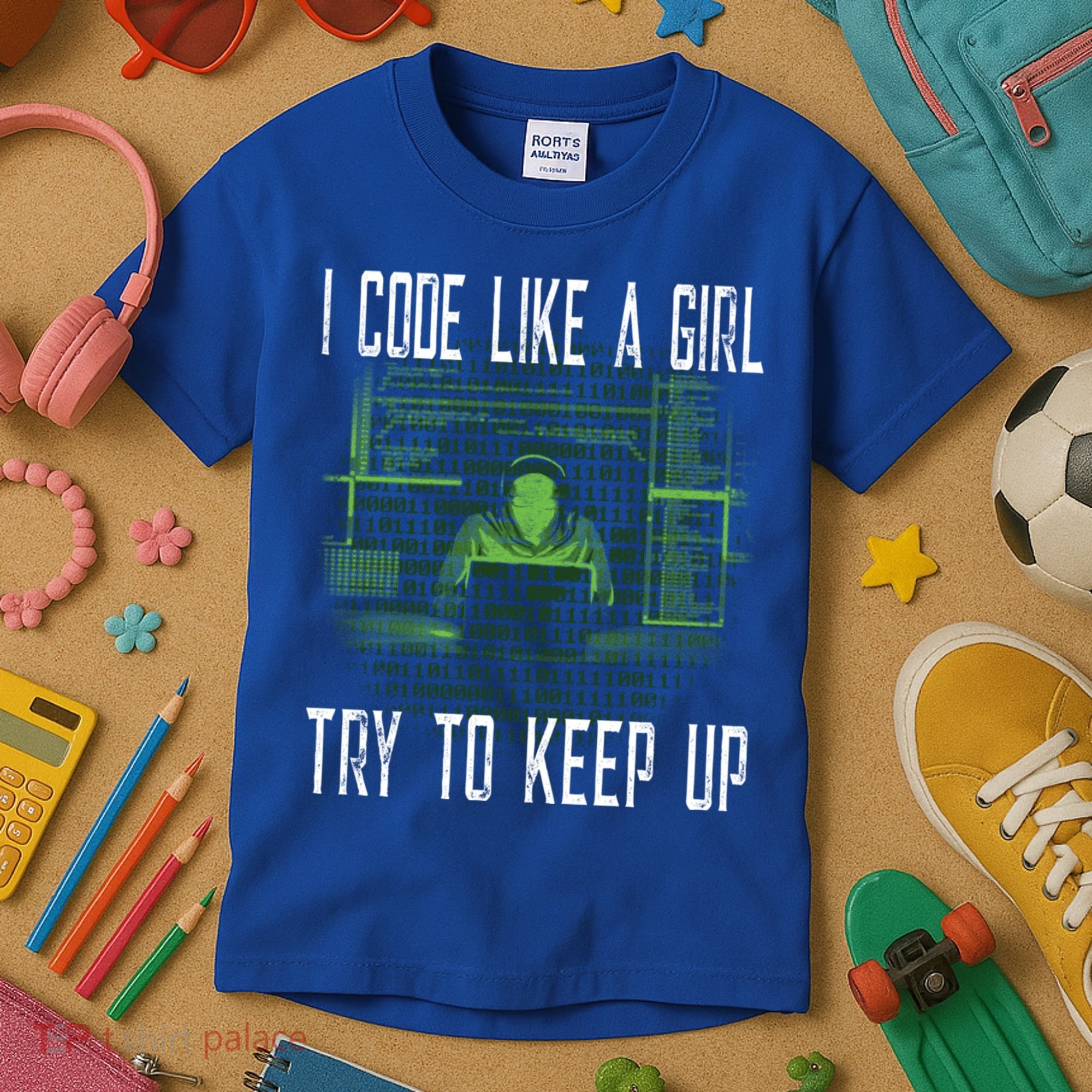 Female Computer Programmer I Code Like A Girl Coding Gift Kids T-Shirt