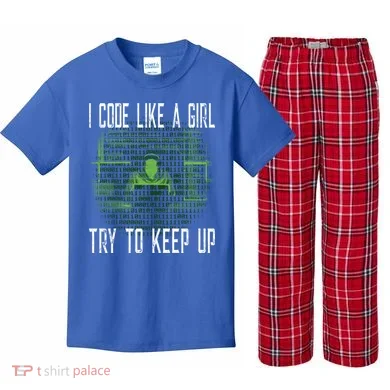 Female Computer Programmer I Code Like A Girl Coding Gift Kids Plaid Pajama Set
