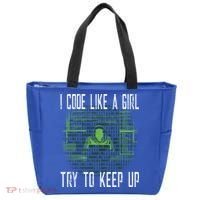 Female Computer Programmer I Code Like A Girl Coding Gift Tote Bag thumb 0