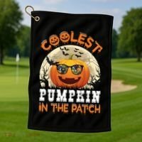 Funny Coolest Pumpkin In The Patch Halloween Graphic Gift Golf Towel thumb 1