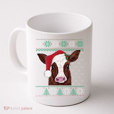 Festive Cow Pajama Set Adorable Christmas Sweater Design Coffee Mug