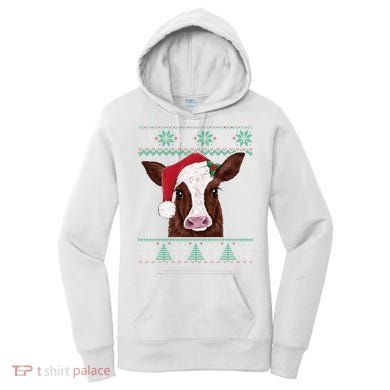 Festive Cow Pajama Set Adorable Christmas Sweater Design Women's Hoodie