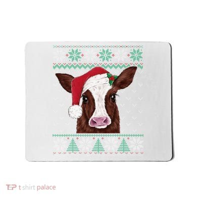 Festive Cow Pajama Set Adorable Christmas Sweater Design Mousepad