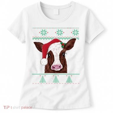 Festive Cow Pajama Set Adorable Christmas Sweater Design Women's T-Shirt