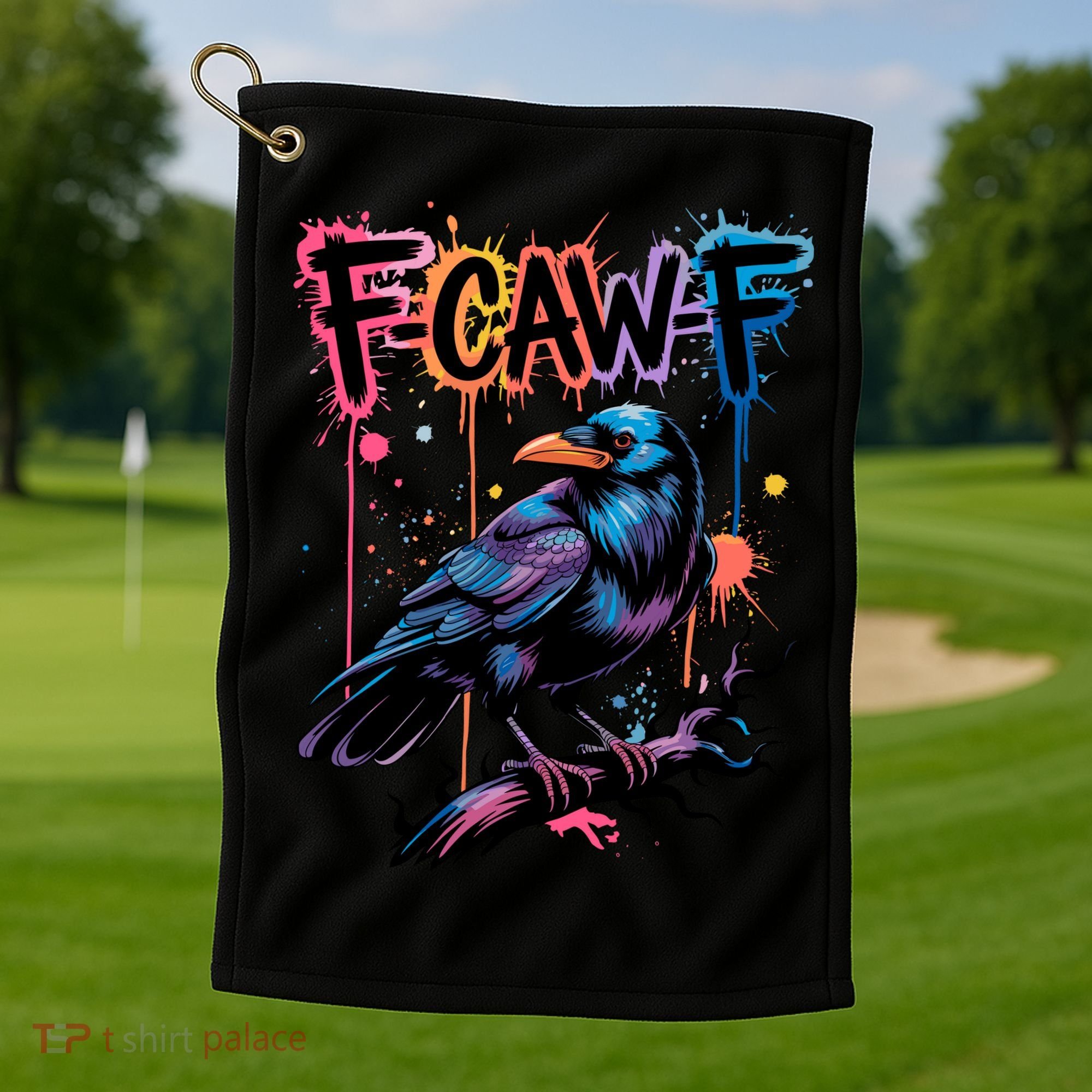 F-Caw-F Crow Pun, Gothic Dark Humor Golf Towel