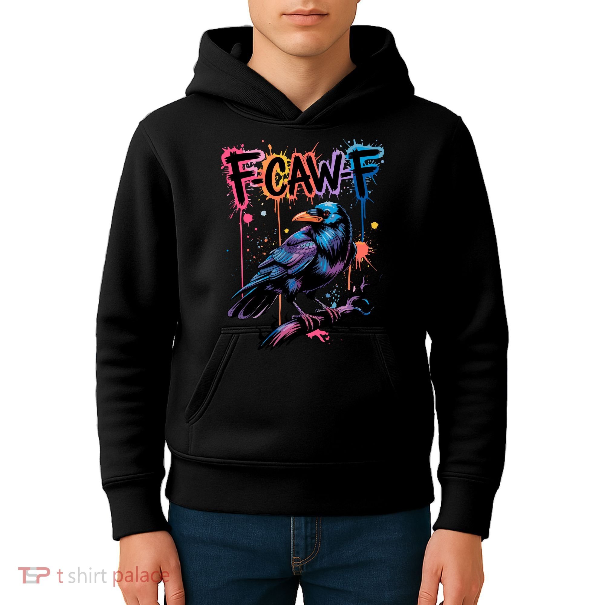 F-Caw-F Crow Pun, Gothic Dark Humor Kids Hoodie