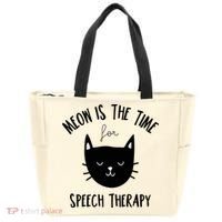 Funny Cat Pun Speech Therapy SLP Therapist Cute Kitten Tote Bag thumb 0