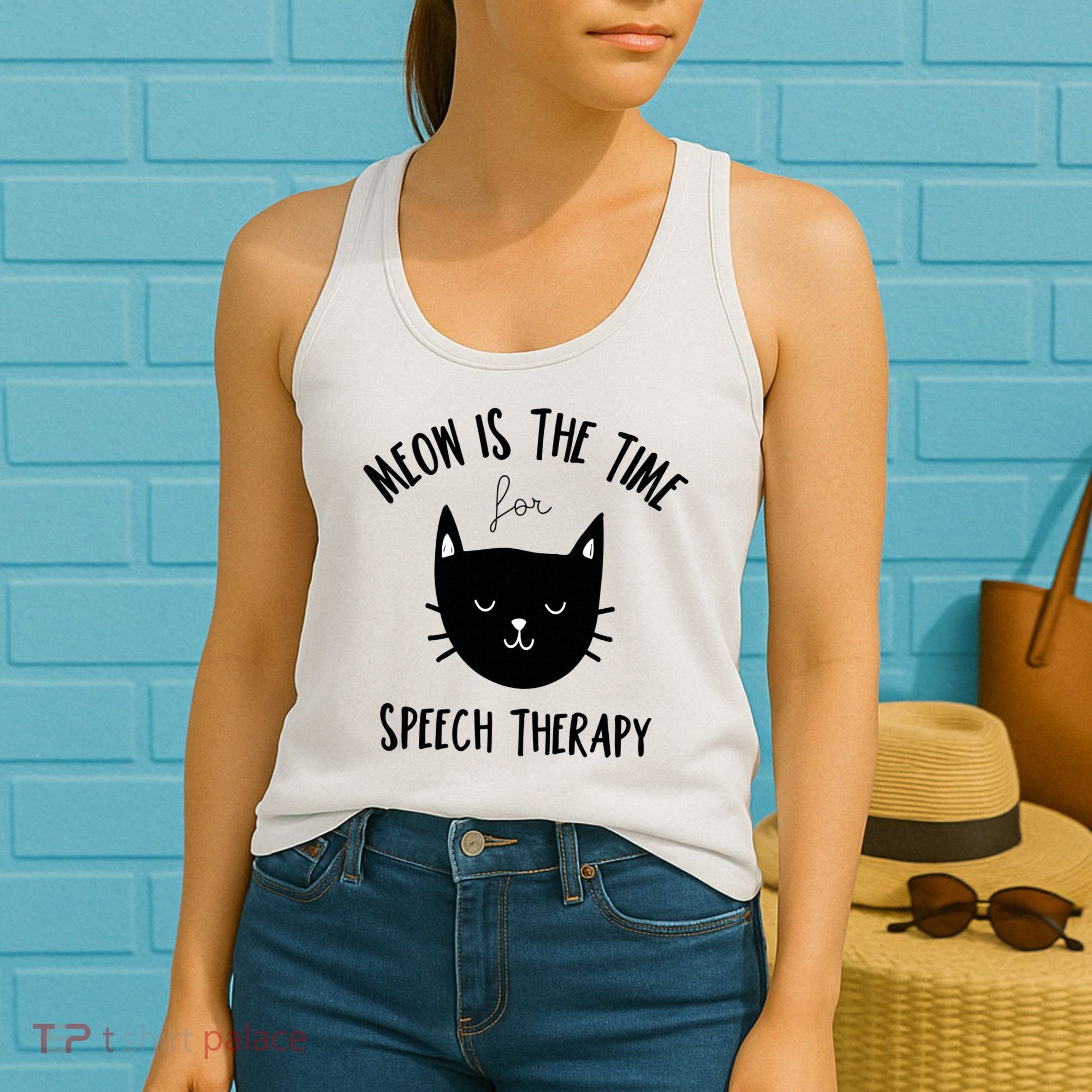 Funny Cat Pun Speech Therapy SLP Therapist Cute Kitten Women's Tank Top