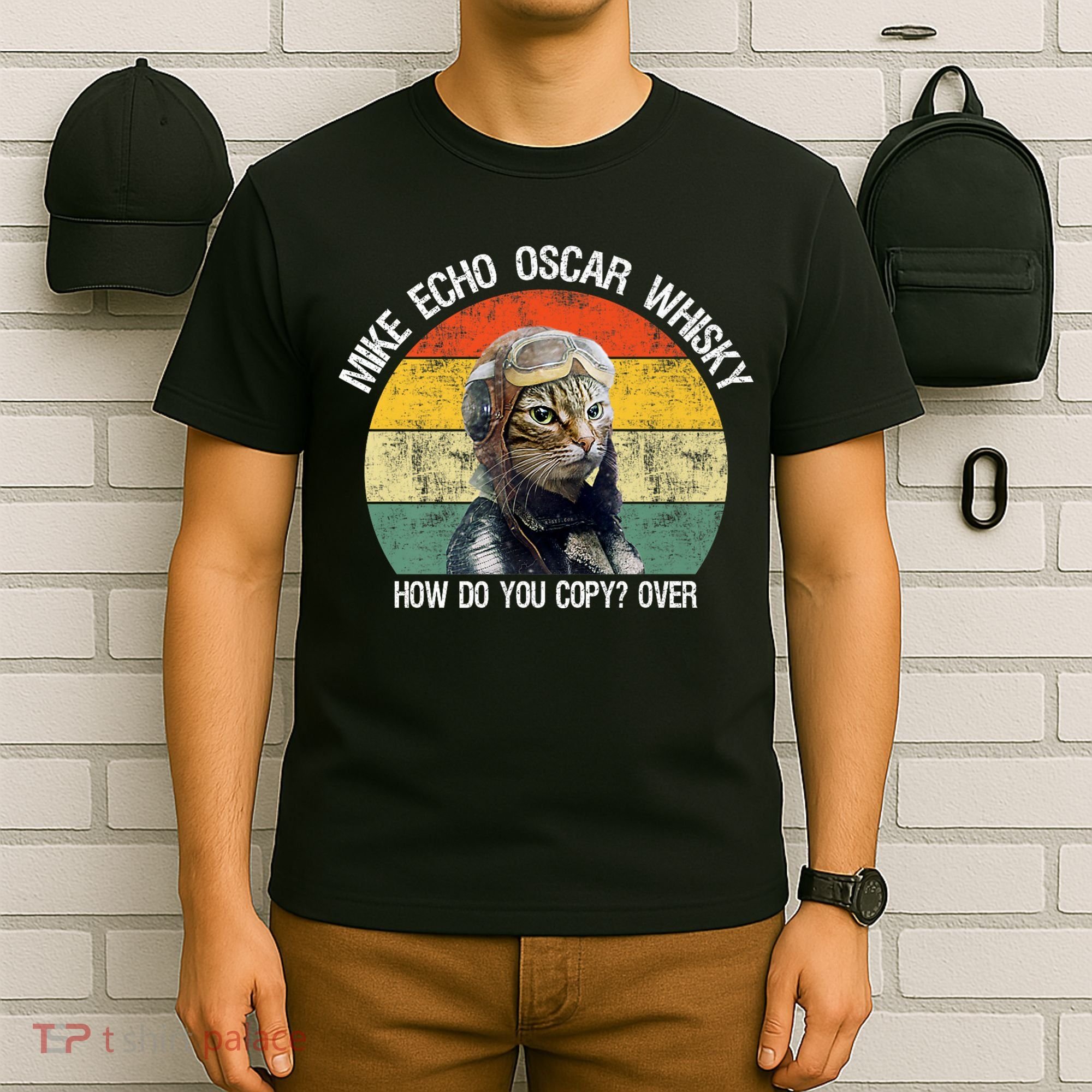 Funny Cat Pilot Mike Echo Oscar Whisky How Do You Copy Meow T-Shirt
