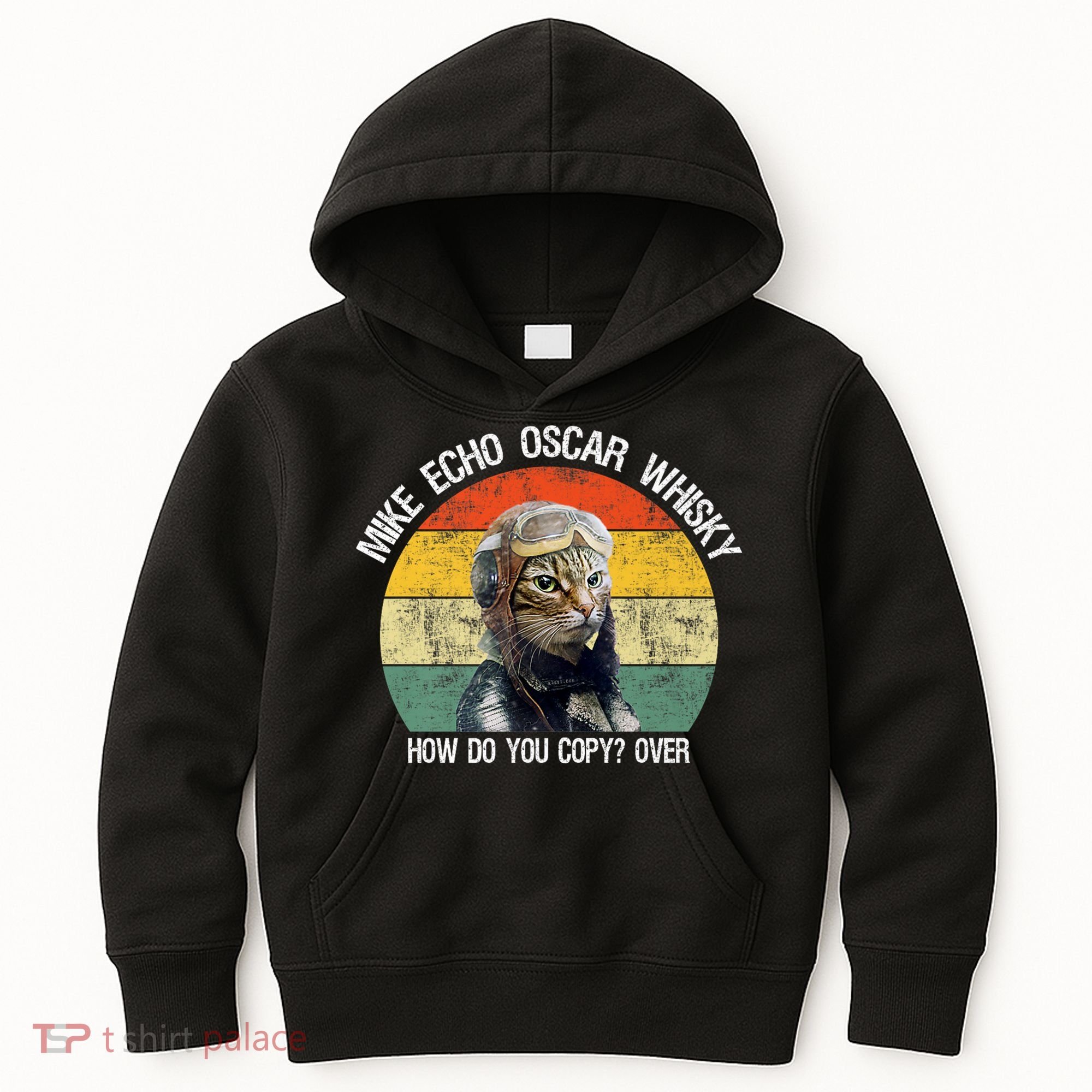 Funny Cat Pilot Mike Echo Oscar Whisky How Do You Copy Meow Kids Hoodie