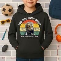Funny Cat Pilot Mike Echo Oscar Whisky How Do You Copy Meow Kids Hoodie thumb 2