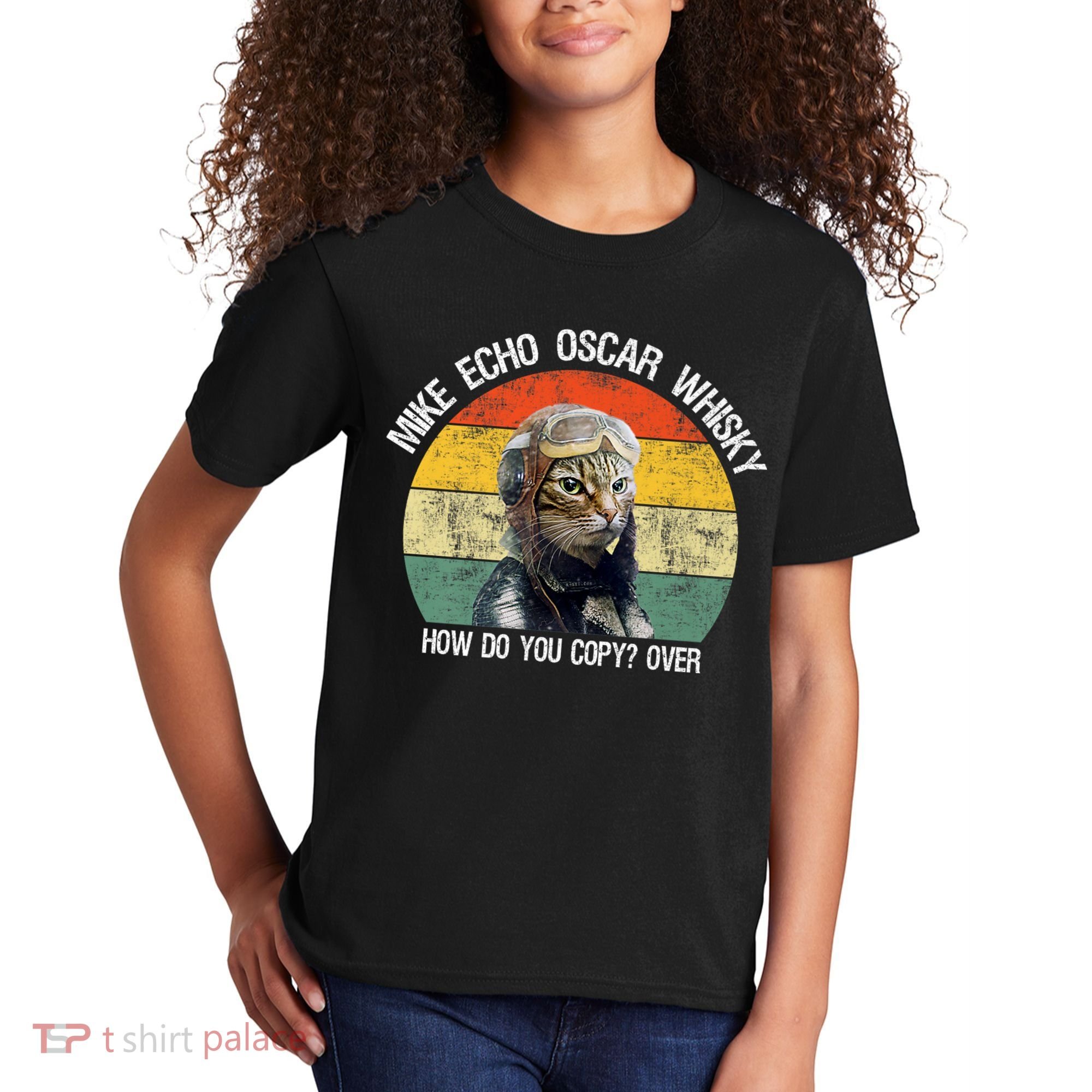 Funny Cat Pilot Mike Echo Oscar Whisky How Do You Copy Meow Kids T-Shirt