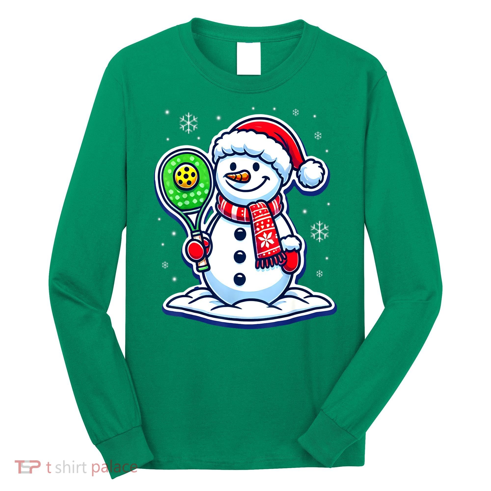Funny Christmas Pickleball Snowman Pickleball Player Xmas Gift Long Sleeve Shirt