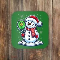 Funny Christmas Pickleball Snowman Pickleball Player Xmas Gift Coaster thumb 0