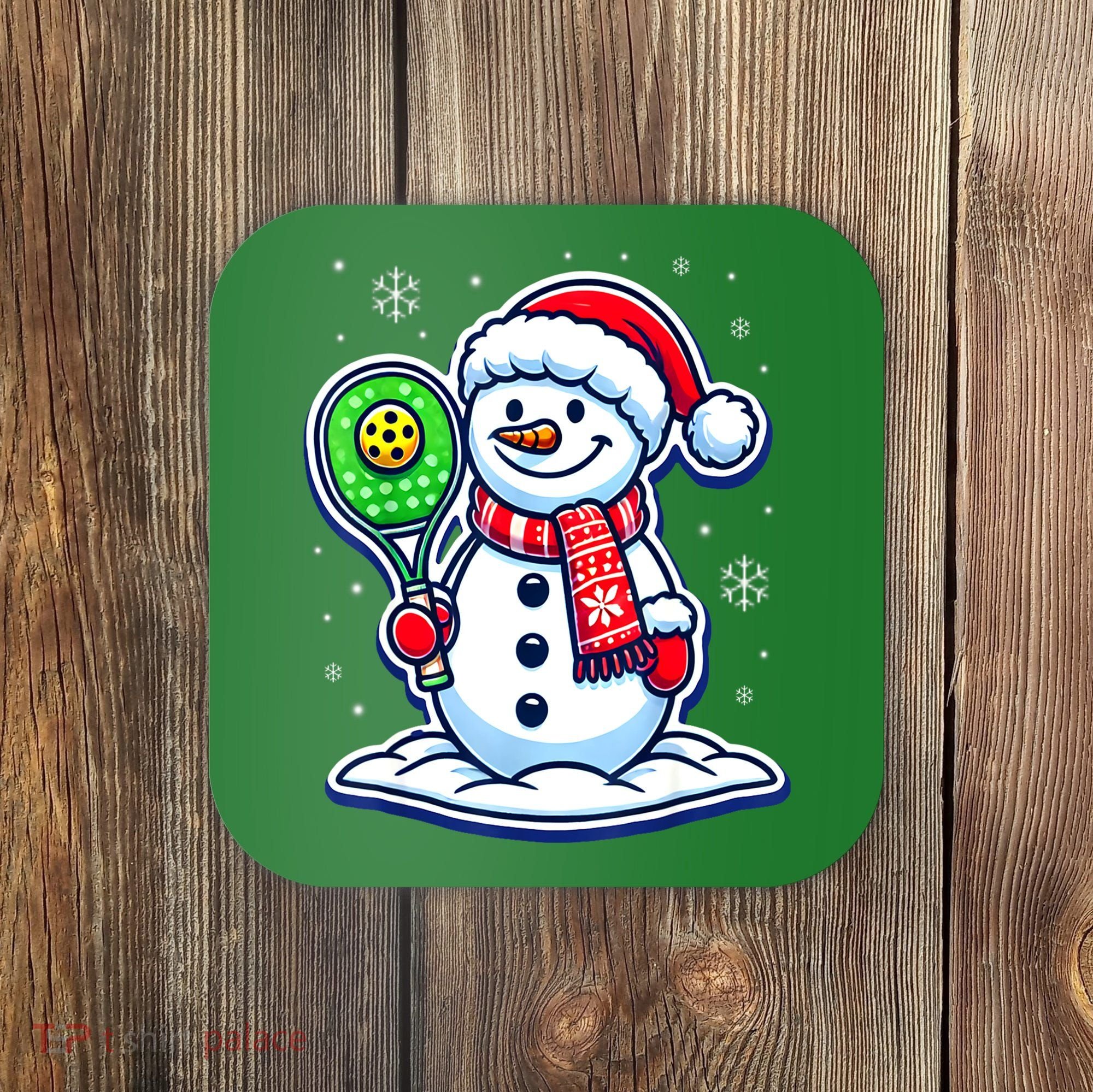 Funny Christmas Pickleball Snowman Pickleball Player Xmas Gift Coaster